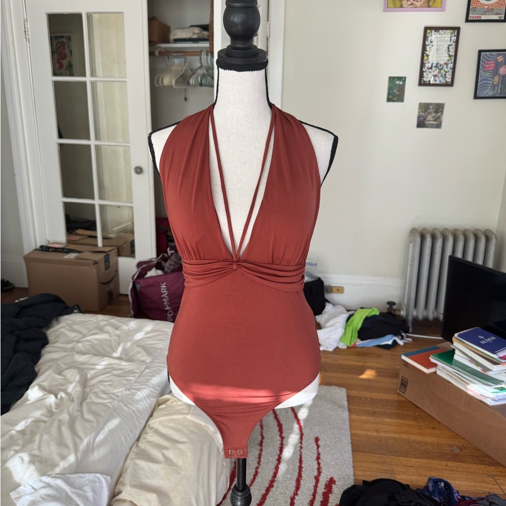 Elegant Rust Halter Bodysuit